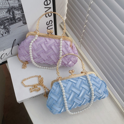 Female Pearl Chain Handbag Streamer Lady Evening Bag Clutch Stylish Wedding Party Crossbody Bags For Women 2022 Metal Frame Pack