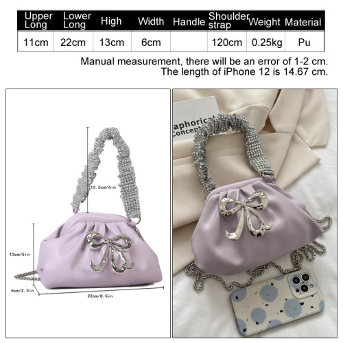 Luxury Designer Handbag Party Tote Bow Shining Purse Bag for Women Pleated Solid Color Women's Bag 2022 Trend Evering Clutch Bag