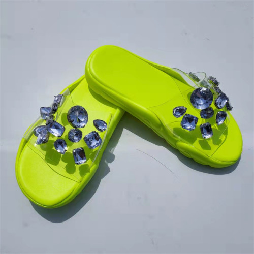Big Rhinestone Slippers Women Flat Sandals With Neon Sole Jelly Purse And Clear Strap Slides Zapatillas De Mujer Sandalias