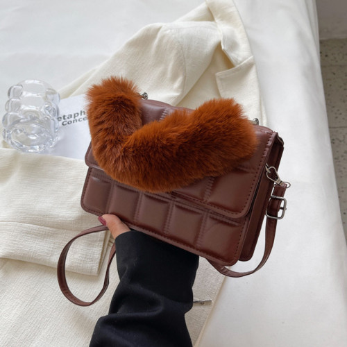 Fashion Plaid Women Shoulder Bag Winter Hairy Handle Handbags Brand Designer Female Crossbody Bag