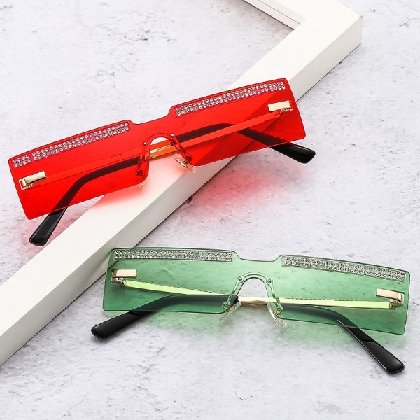 2022 New Fashion Rectangle Sunglasses Women PC Color Lens Diamond Decoration Alloy Metal Frame Luxury Brand Designer UV400