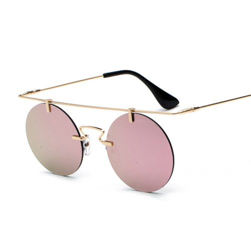 Newes Ladies Fashion Round Sunglasses Men Retro Metal Black brown Purple red frameless Sun Glasses Female UV400