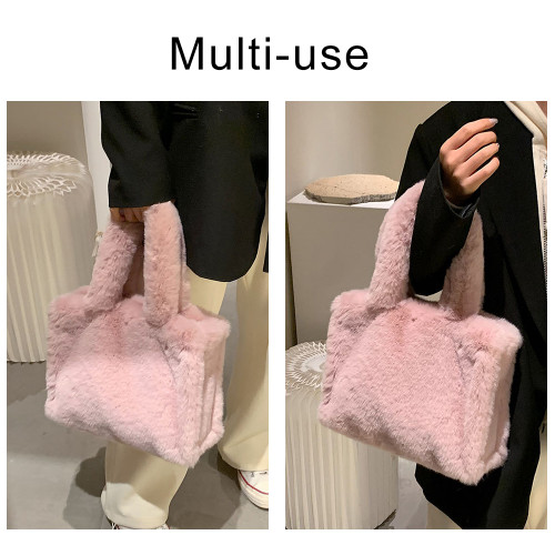 Casual Faux Fur Handbag For Women 2022 Soft Plush Shoulder Bags Female Large Capacity Shopper Bag Winter Warm Fluffy Totes