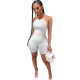 Casual Fitness Knit Rib Solid Playsuit Romer Women Jumpsuit 2021 Sexy Halter Backless Shorts Bodycon Jumpsuit Women Overalls