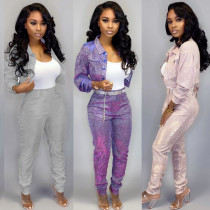 Bling Sexy 2 Piece Set Women Club Outfits Jacket and Pants Glitter Two Piece Matching Sets Spring 2020 D21-AI15