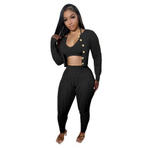 Knitted Women 3 Piece Set Solid Long Sleeve Button Up Sweater Coat Tank Top Pencil Pants Matching Set 2022 Autumn Casual Outfits