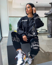 Women Outfit Letter Print Loose 2 Two Piece Set Streetwear Tracksuit Sweatshirt +Joggers Pants Matching Ensemble Femme 2 pièces
