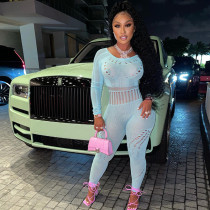 Sexy Mesh One Piece Jumpsuit Hollow Out 2022 Fall Clothes Solid Fashion Long Sleeve Tops Bodycon Stretchy Pant Casual Rompers