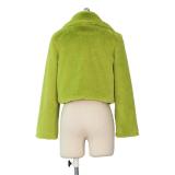 2022 Winter Women Faux Fur Coat Turn Down Collar Long Sleeve Open Stitch Slim Plush Jacket Female Cardigan Outerwear