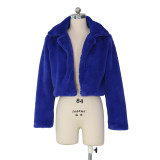 2022 Winter Women Faux Fur Coat Turn Down Collar Long Sleeve Open Stitch Slim Plush Jacket Female Cardigan Outerwear