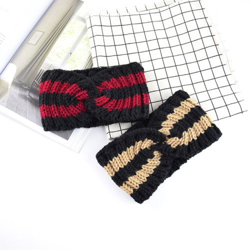 Vintage Women's Stripe Knit Headbands Winter Crochet Ear Warmer Hairband Lady Headwrap Wide Hair Band Accessories 4 Colors