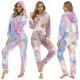 Women Home Clothes Fleece Onesies Pajamas Sleepwear Pajamas Tie dye Hooded Jumpsuit Nightwear Plush Rompers pyjama femme