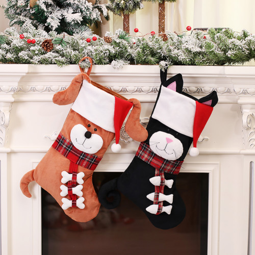 Cute Cat Dog Candy Gift Bag Party Supplies New Year Stocking Sack Fireplace Tree Decorations Xmas Candy Sock Christmas Ornaments