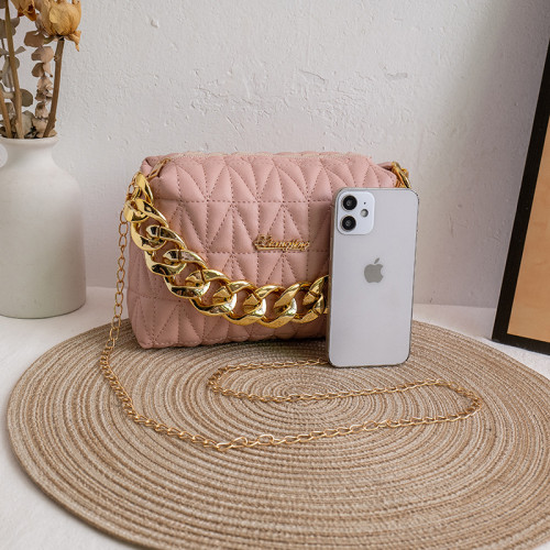 Women Bag Chain Handbag Solid Color New Fashion Shoulder Messenger Crossbody Bag Retro Diamond Small Square Bag Purse