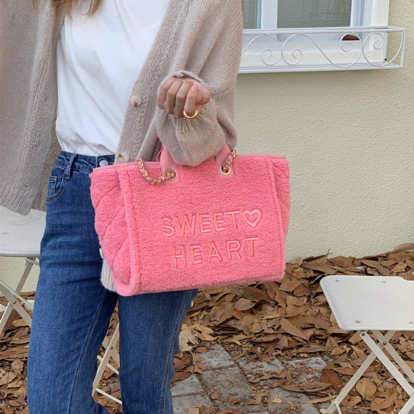 Fashion Plush Women's Handbags Chains Crossbody Bags for Women 2023 Faux Fur Shoulder Bag Luxury Designer Shopper Tote Purses