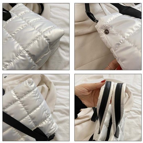 Fashion Large Tote Padded Handbags Women Nylon Soft Padded Winter Purse Quilted Lattice Handbags Space Cotton Crossbody Bags