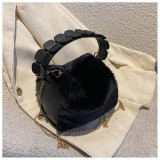 Plush Faux Fur Lambswool Mini Tote Bag Winter Fashion Hairball Women's Handbag Small Box Shoulder Crossbody Bag Short Handle Sac