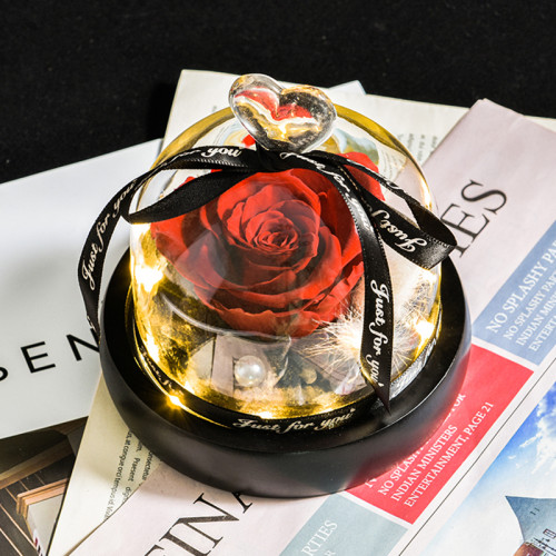Valentine Eternal Flowers In Heart Glass Dome with Led Light Forever Preserved Rose Wedding Velentine Gifts for Women Girlfriend