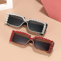 Fashion Rectangle Luxury Diamond Women Sunglasses Vintage Clear Candy Color Eyewear Men Rhinestone Sun Glasses Shades