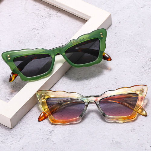 Ins Popular Fashion Cat Eye Colorful Women Sunglasses Retro Rivets Decoration Men Gradient Shades UV400 Sun Glasses
