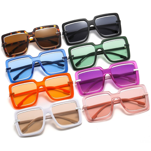 Fashion Oversized Square Sunglasses Women Retro Hollow Ocean Lens Eyewear Shades UV400 Men Orange Pink Sun Glasses