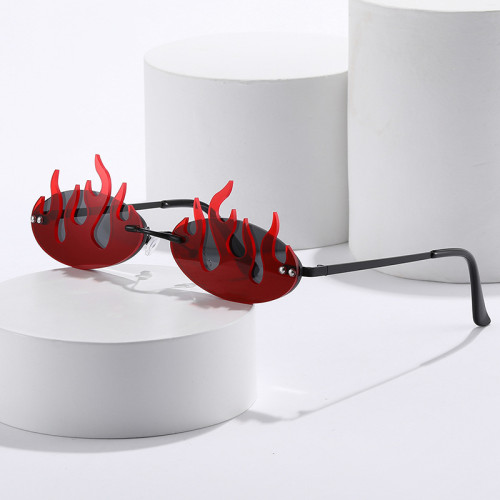 Fashion Unique Flame Oval Shape Sunglasses Women Retro Clear Ocean Double Color Lens Eyewear Shades UV400 Men Sun Glasses