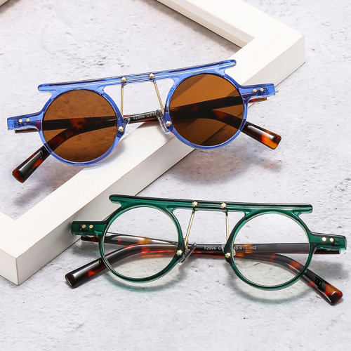 Fashion Small Round Punk Sunglasses Women Retro Clear Ocean Gradient Lens Shades UV400 Men Double Color Rivets Sun Glasses
