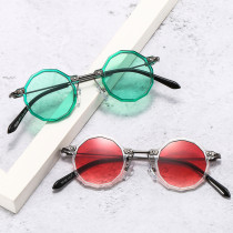 Retro Polygon Small Round Steampunk Sunglasses Women Fashion Clear Ocean Lens Shades UV400 Men Punk Gradient Sun Glasses
