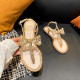 Sandals Female Women Sandals 2023 New Trend Summer Flat Bottom Pinch Field A Pearl Bow Rome Girls Shoes