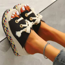 Hemp Rope Braided Lace-up High-heeled Sandals Women Wedges Canvas Slippers New Plus Size Open-toe Increase In Height Women Shoes