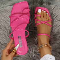 Summer Sandals Women Square Head Flat Flip-flops New Slides Light Ladies Home Slippers Outer Wear Open-toe Beach Slippers Women