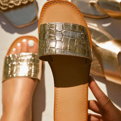 Ladies Slippers Crocodile Print Upper Flip Flop Flat Summer Women Shoes Genuine Leather Ladies Sandals Casual Beach 2023 New