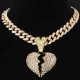 Hip Hop Bling Bling Crystal Broken Heart Pendant Necklace 13mm Miami Cuban Link Choker Necklaces Punk Chunky Chain Gifts Jewelry