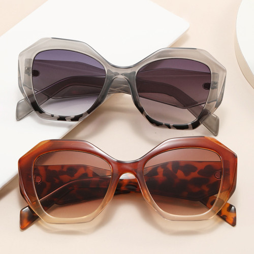 Fashion Oversized Polygon Cat Eye Sunglasses Women Retro Colorful Leopard Shades UV400 Men Gradient Sun Glasses