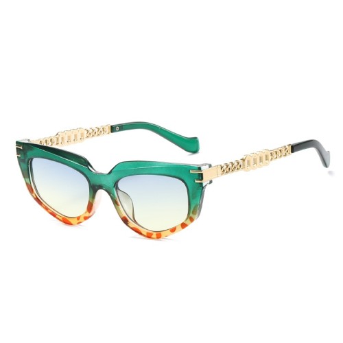 Fashion Polygon Cat Eye Women Luxury Sunglasses Gradient Shades UV400 Men Unique Metal Chain Legs Sun Glasses Oculus Gafas