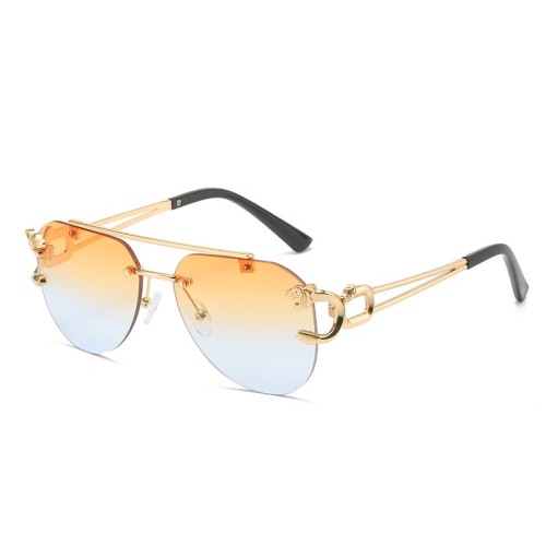 Vintage Rimless Alloy Pilot Sunglasses for Men Women Cheetah Brand Gradient Sun Glasses Female Metal Shades UV400