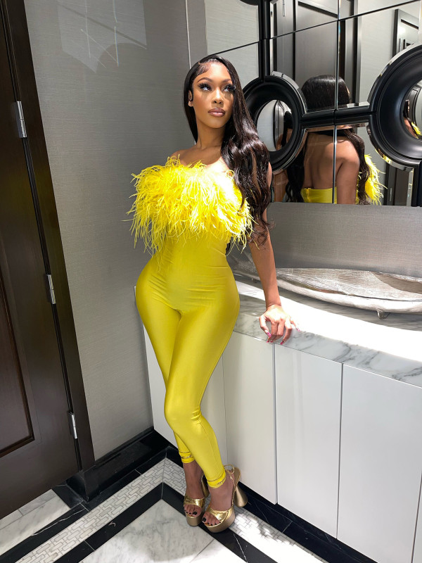 Solid Feather Patchwork Strapless Jumpsuits Women Sexy Backless Sleeveless Party Club Rompers Summer Outfit One Piece Overalls