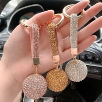 New Strass Rhinestone High Quality Leather Strap Crystal Ball Car Keychain Charm Pendant Key Ring For Women