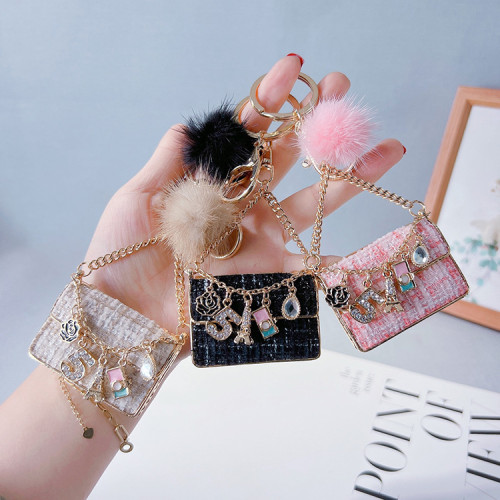 High Quality Ladies Charm Bag Keychain Fashion Mink Bag Pendant Creative Multi-Accessories Tassel Car Key Chain For Women