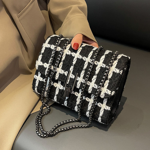 Famous Designer Brand Bags Women Woolen Tweed Handbags 2022 Luxury Ladies Lock Hand Bags Purse Fashion Wool Knit Shoulder Bags