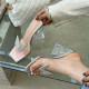 Fashion Rhinestone Bowtie Buckle Slippers Women Summer PVC Transparent Jelly Sandals Crystal Perspex Heels Ladies Dress Shoes