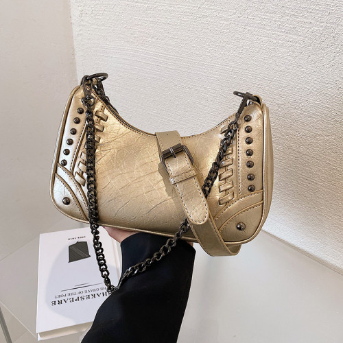 New Arrivals Chains Rock Rivet Crossbody Bag Brand Designer Women Pu Leather Shoulder Bag Casual Motorcycle Punk Purse 2023