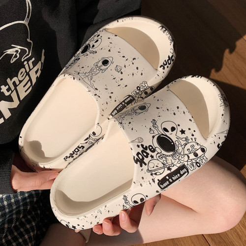 Cartoon Alien Pattern Outdoor Beach Sandals Slippers Non-slip Women Shoes Indoor Bathroom Slipper Slides Summer Shoes Thick Sole