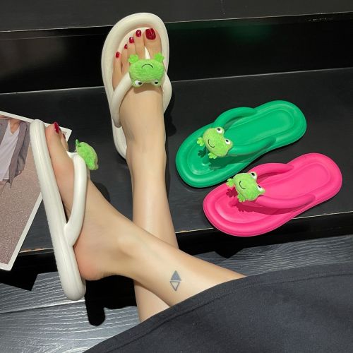 Summer Thong Flip Flops Outdoor Slippers Slides Frog Beach Sandals Shoes Women Indoor Home Slippers Comfy  Non Slip Thick Soled