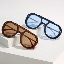 Fashion Polygon Square Sunglasses Women Retro Rivets Double Bridges Clear Ocean Gradient Lens Men One Piece Sun Glasses