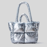 2023 Winter Candy Color Feather Padded Shoulder Bag For Women Space Cotton Handbag Designer Bag Large Quilted Nylon Shopper Tote