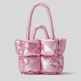 2023 Winter Candy Color Feather Padded Shoulder Bag For Women Space Cotton Handbag Designer Bag Large Quilted Nylon Shopper Tote