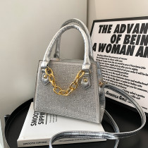 Luxury Tote Brand Designer Women Diamond Handbag And Purse Fashion Square Ladies Shoulder Bag Silvery Small Crossbody Bags Chain