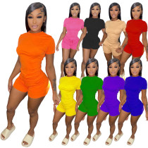 Summer Solid Tracksuit 2 Pieces Shorts Sets Women Short Sleeve O Neck Top Shirt and Mini Shorts Casual Matching Sets Sportwear