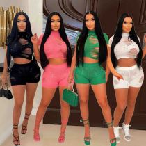 Sexy Knit Cargo Biker Shorts Pant Sweaters Women Summer Clothing Knitted 2 Piece Set Outfits Crochet Crop Tops Two Piece Sets